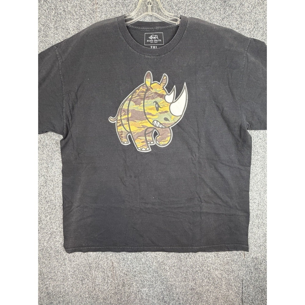 Y2K Ecko Unltd Camouflage Rhino T-Shirt Men's Size 2XL Faded Skater Grunge